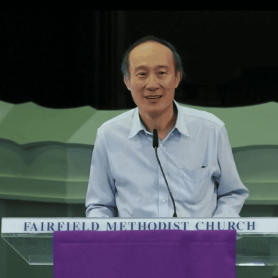 Famous person giving speech at Fairfield Methodist Church in Singapore.