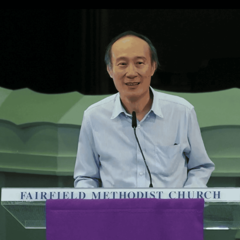 Famous person giving speech at Fairfield Methodist Church in Singapore.